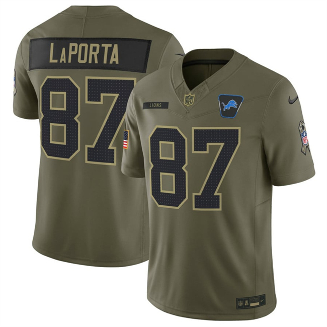 Men's Detroit Lions #87 Sam LaPorta Olive 2025 F.U.S.E. Salute to Service Limited Stitched Football Jersey